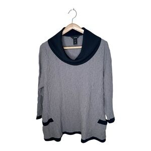 Ali Miles Tunic Size 3X Cowl Neck Crinkle Knit Long Sleeves Gray Black Artsy